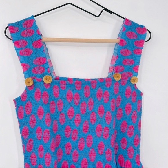 ANTHROPOLOGIE + FIGUE Luella Polka Dot Maxi Tiered Dress w Smocking & PomPoms - Picture 5 of 10